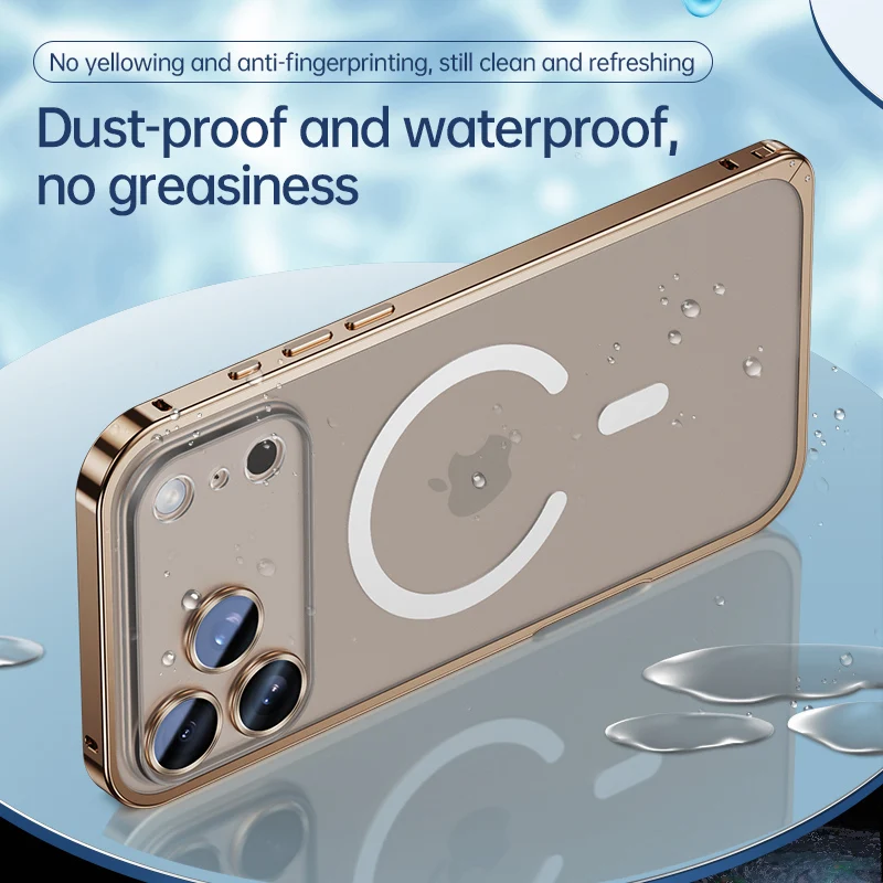 Aluminiowe etui na telefon iPhone 18, 17 Pro Max, 16, 15, 14, 13, 12 Pro Max Plus z obsługą ładowania bezprzewodowego MagSafe, z magnetycznym uchwytem i szklaną osłoną na obiektyw. — zdjęcie produktu 3