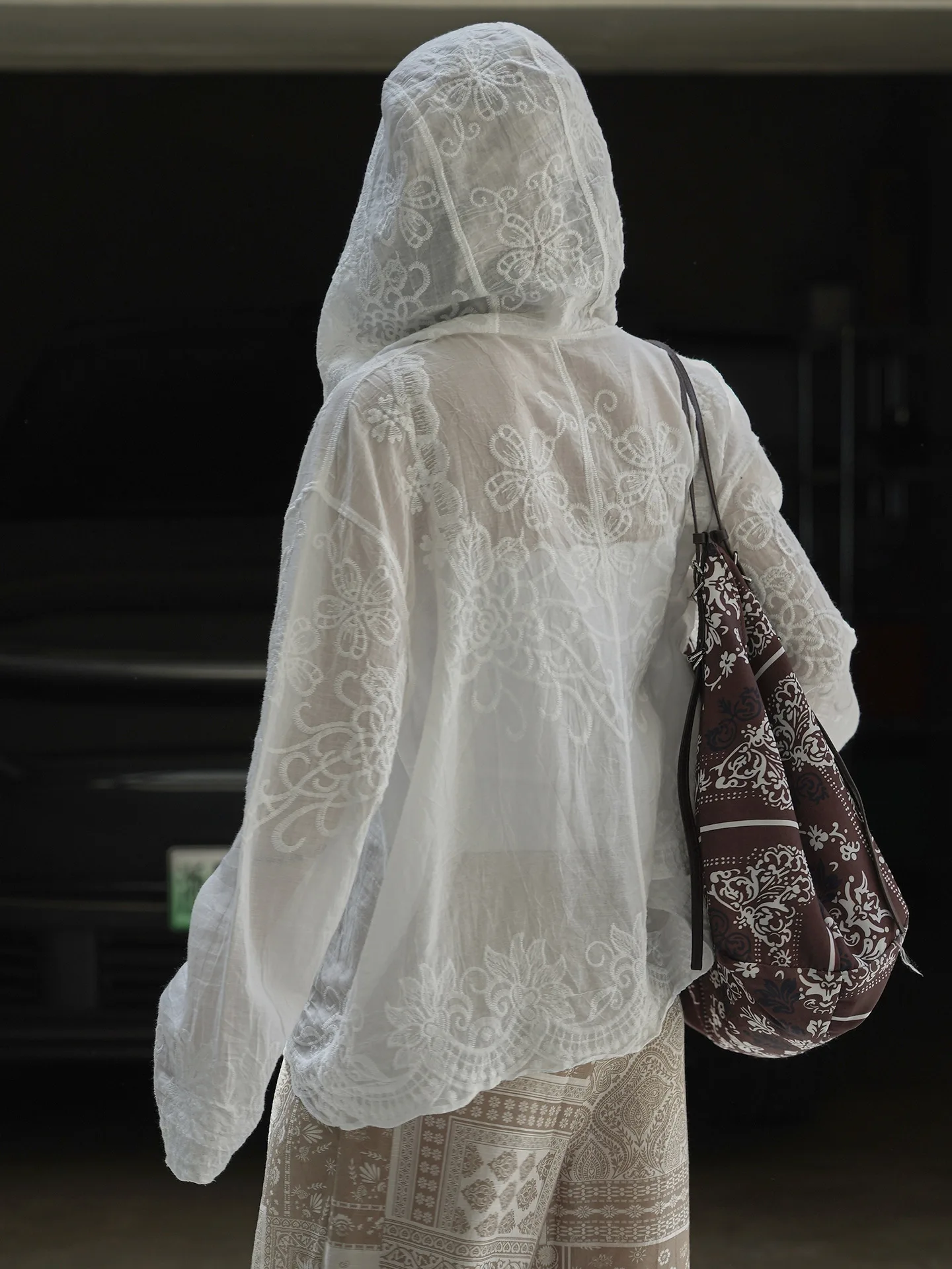 Summer women's casual solid color lace jacquard loose hooded shirt