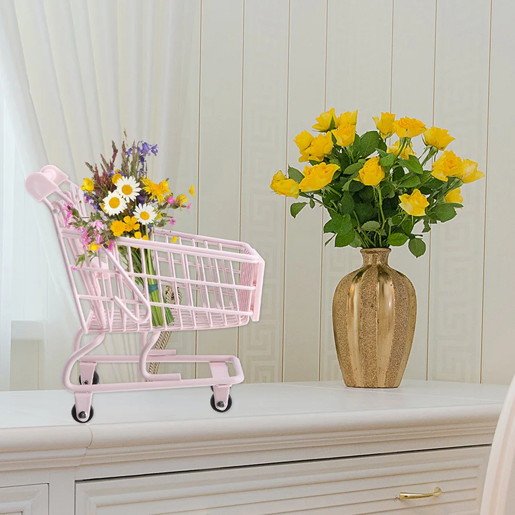 Mini Supermarket Shopping Trolley Cart Kids Shopping Cart Toys Small Grocery Cart Desktop Model Children's Toys Dollhouse Decor