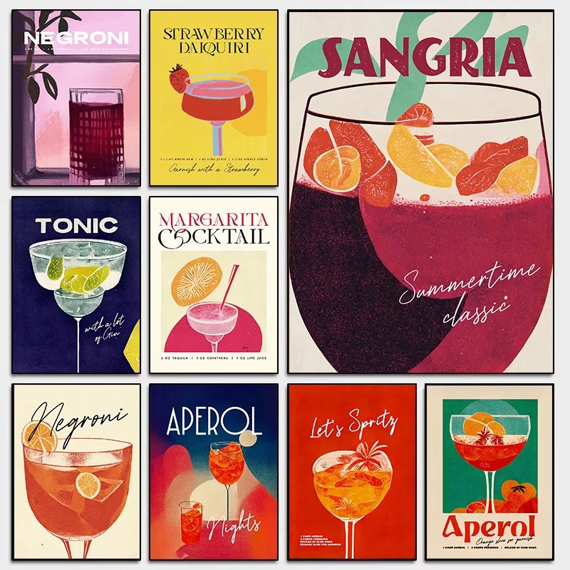 Vintage moderno Tropical cóctel arte lienzo impresión Mojito Aperol Spritz Bar cartel colorido Retro pared del hogar cocina decoración del hogar