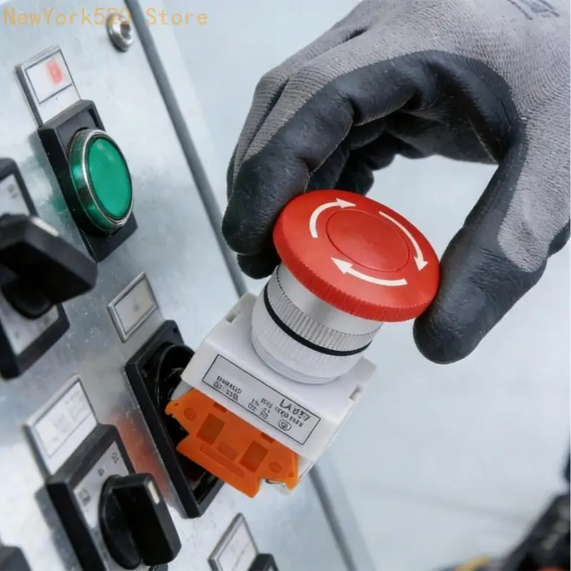 Mushroom Cap 1NO 1NC DPST Emergency Stop Push Button Switch AC660V 10A Switch Equipment Lift Elevator Latching Lock N84C