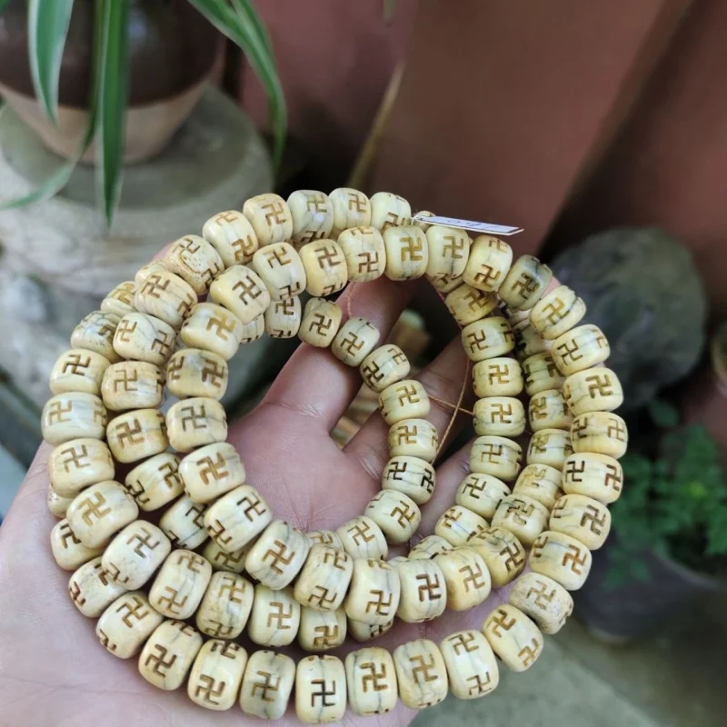 

Tibetan Style Backflow Materials Beeswax Bone Carving Ten Thousand Words Old-Styled Bead Crafts Prayer Beads Jewel