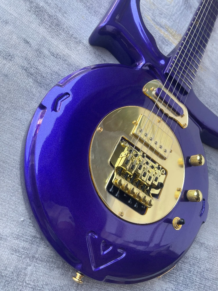6 String Round Body Scroll Curved Fantasy Electric Guitar Metallic Purple Single & HH Pickups Gold Hardware Free Shipping