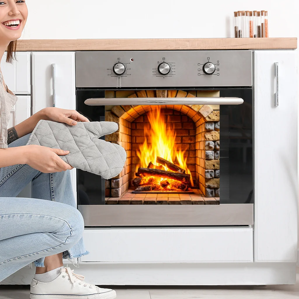 Flame Fireplace Wall Stickers Raging Flames Brick Fireplace Warm Strong Light Comfortable Atmosphere Decal for Home Decor AA604
