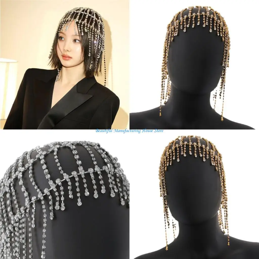 

E56A Contemporary Showgirl Hair Accessory Crystal Embellished Ethnic Design Lightweight Costume Headchain For Performers