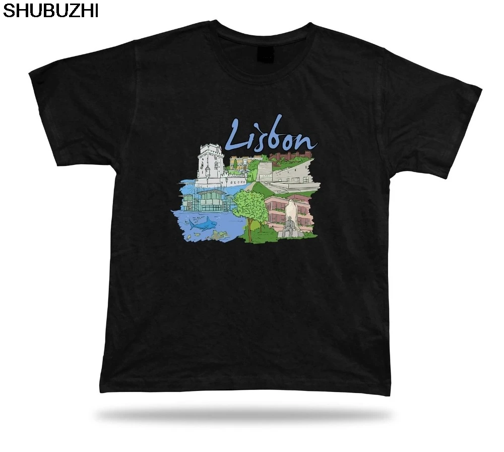 Lisbon Bel M Tower Lisbon Oceanarium Eduardo Vii Park Santa Justa Lift T-Shirt cotton New Design Short-Sleeve Fashion T Shirt