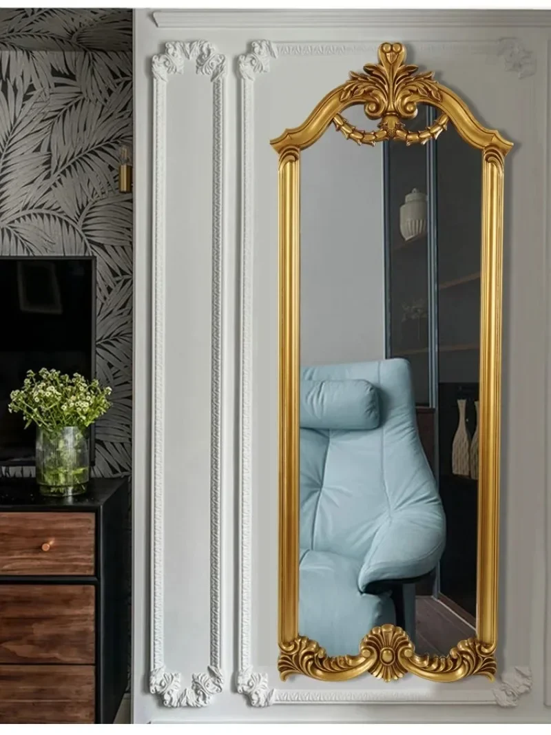 

112European and American Retro Carved Full-Length Mirror for Clothing Store, French Style Home Bedroom Floor Mirror