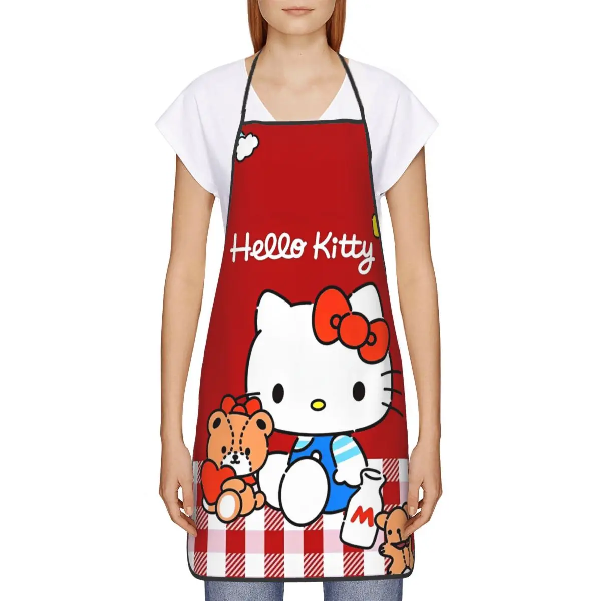 Cartoon Cute Hello Kitty Apron for Women Men Sleeveless Kitchen Bib HelloKitty Polyester Household Cleaning Pinafore