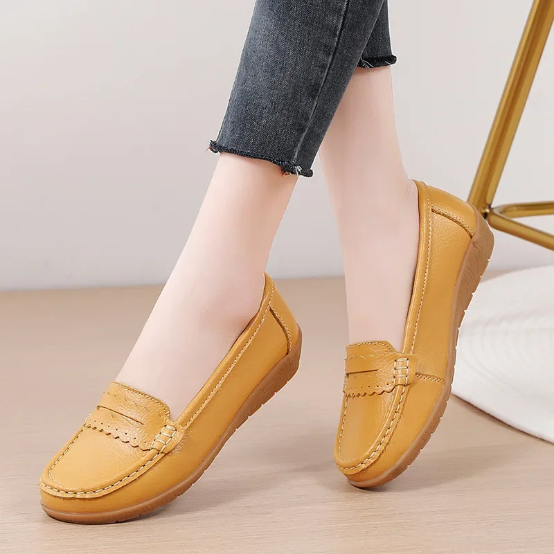 2024 Women Flats Genuine Leather Shoes Woman Platform Casual Soft Women\'s Loafers Shallow Slip On Shoes Women Nurse Ladies Shoes