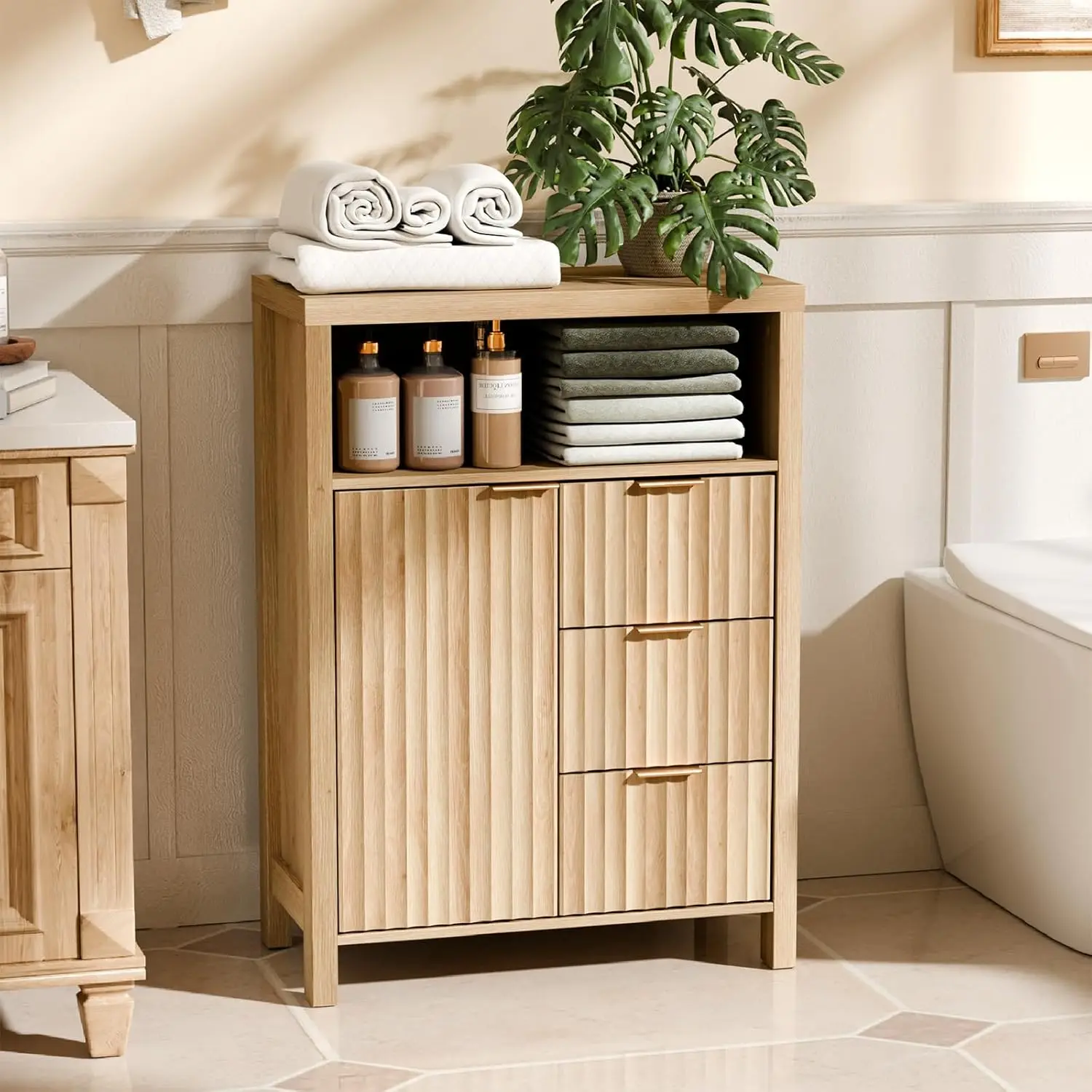 Fluted Bathroom Storage Cabinet 1