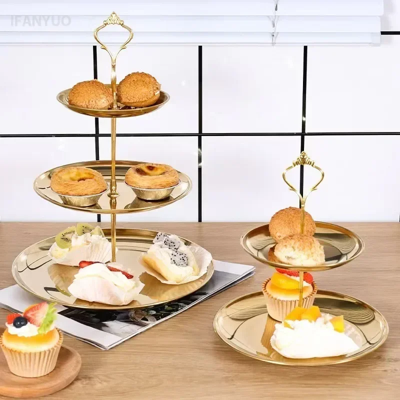 2/3 Layers Stainless Steel Cake Stand Display Afternoon Tea Wedding Cupcake Plate Dessert Serving Holder Birthday Decorations