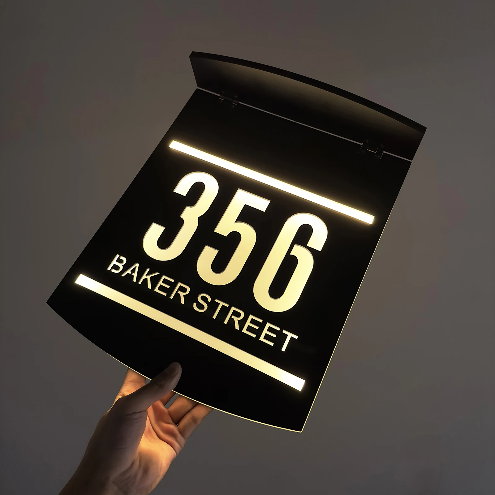 Personalisiertes Außen-Solarhaus-Schild, Acryl, LED, Nachthaus, Nummer, Plakette, Familie, Adresse, Schild, Straße, Solarschild