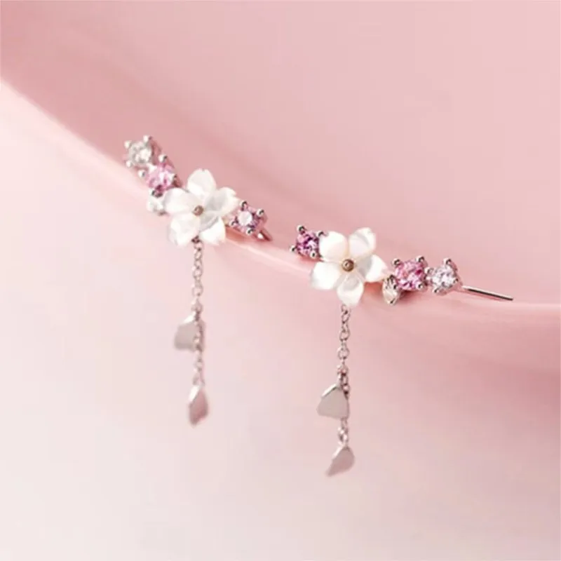 Women's Silver Color Pink Flower Shell Zircon Jewelry Set