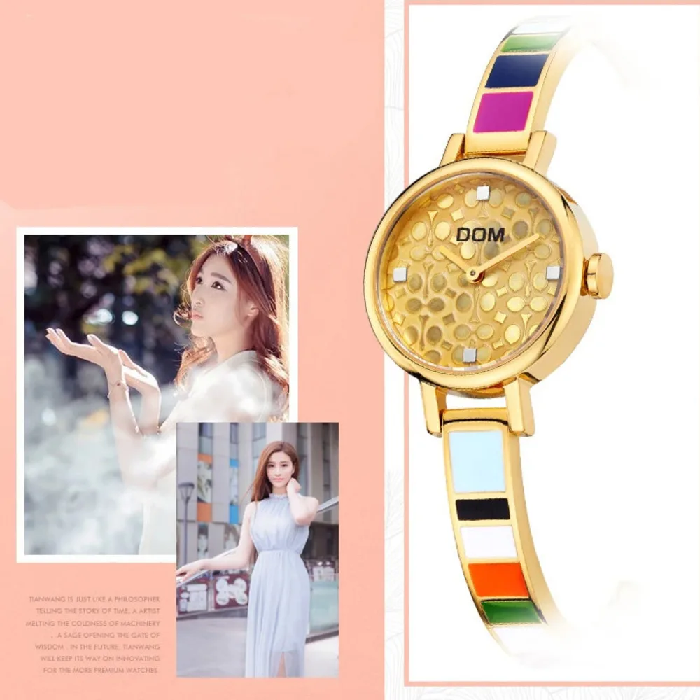 DOM-reloj de cuarzo de acero inoxidable para mujer, accesorio de pulsera resistente al agua con diseño de ladrillo Noble, color oro rosa, estilo