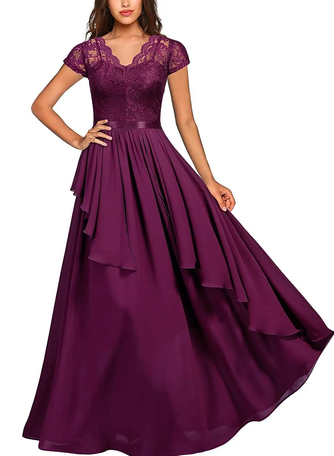 GUXQD-Vestidos De Noche de línea a para mujer, vestidos De gasa con cuello en V, volantes de encaje, vestidos De Fiesta de graduación, vestidos formales De Fiesta