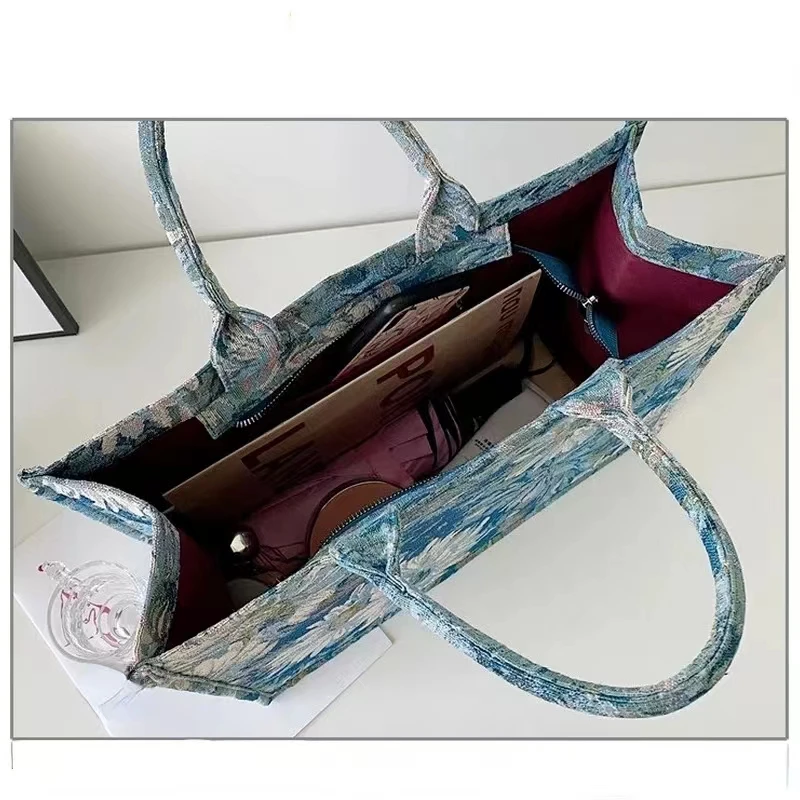 Bolso de hombro cuadrado Floral Vintage para mujer, Bolsos de compras de gran capacidad, Bolsos de lona de diseñador de marca femenina, moda