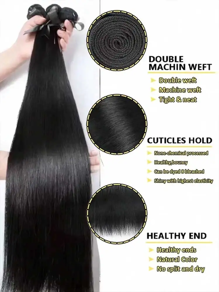 42 Polegada feixes de cabelo humano em linha reta 12a 100% extensões de cabelo humano natural preto tecer cabelo brasileiro pacotes 1/3/4 pçs pacotes
