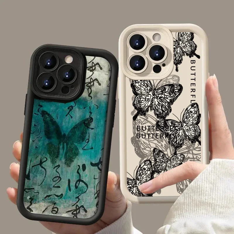 Funda de teléfono suave con pintura al óleo de mariposa para IPhone, carcasa artística para IPhone 15, 14 Pro Max, 13, 12, 11 Pro Max, XS, XR, X, 8,