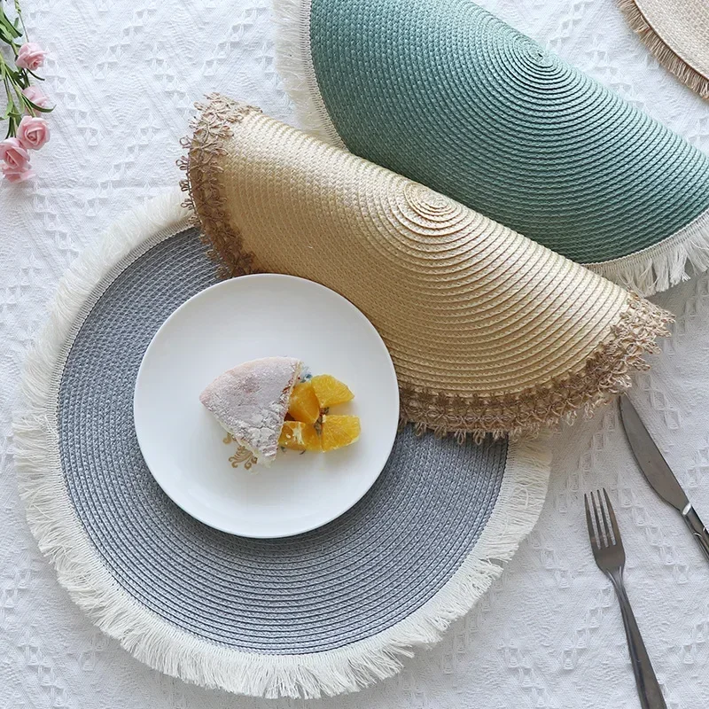 Round Woven Placemats Ins Style Scandinavian PP  Heat Insulation Non-slip Anti-scald Mat Table Decoration and Accessories