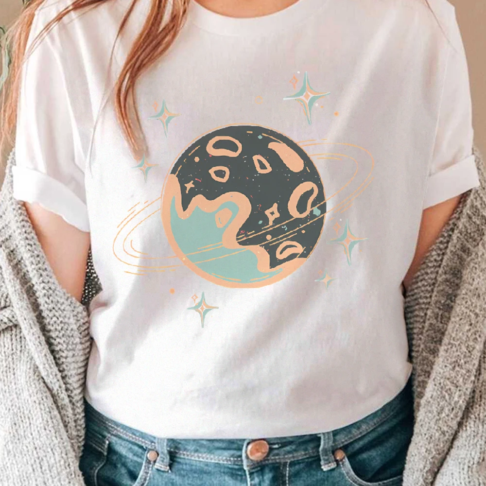 

Y2K Женская одежда Sweet Candy Planet Star Розовая зеленая хлопковая повседневная футболка с круглым вырезом Футболки с графическим рисунком Уличная одежда Colorfu
