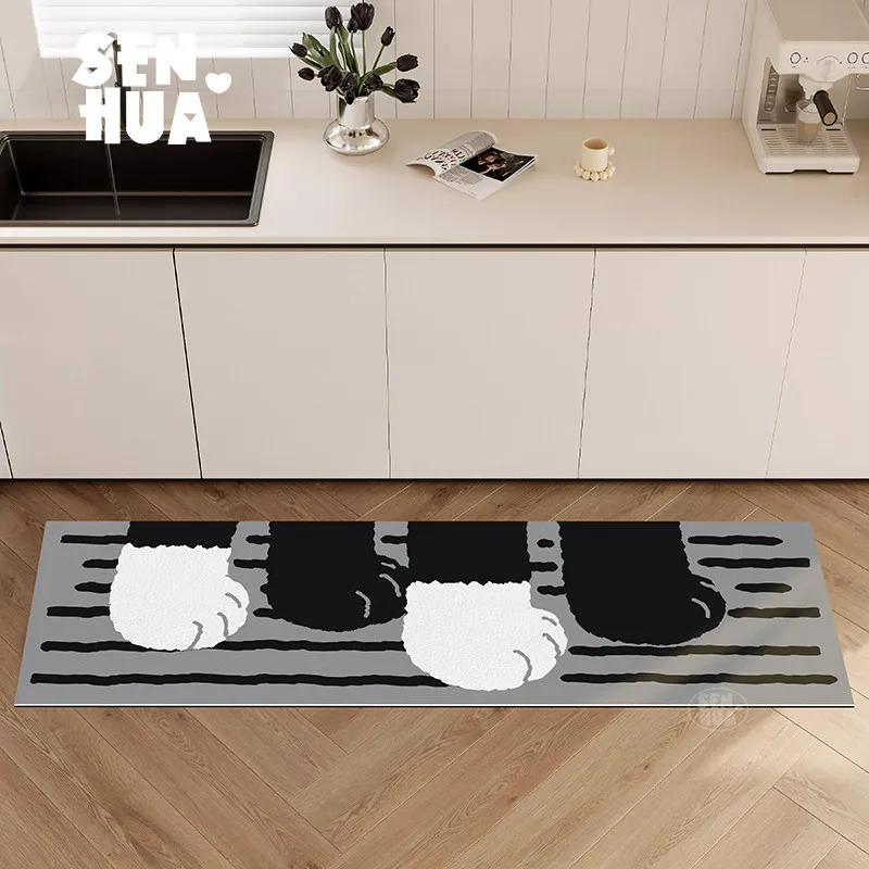 VIKAMA Minimalist Black And White Abstract Claw Print Long Carpet Anti-Slip Kitchen Mat Corridor Simple Long Floor Mat Home