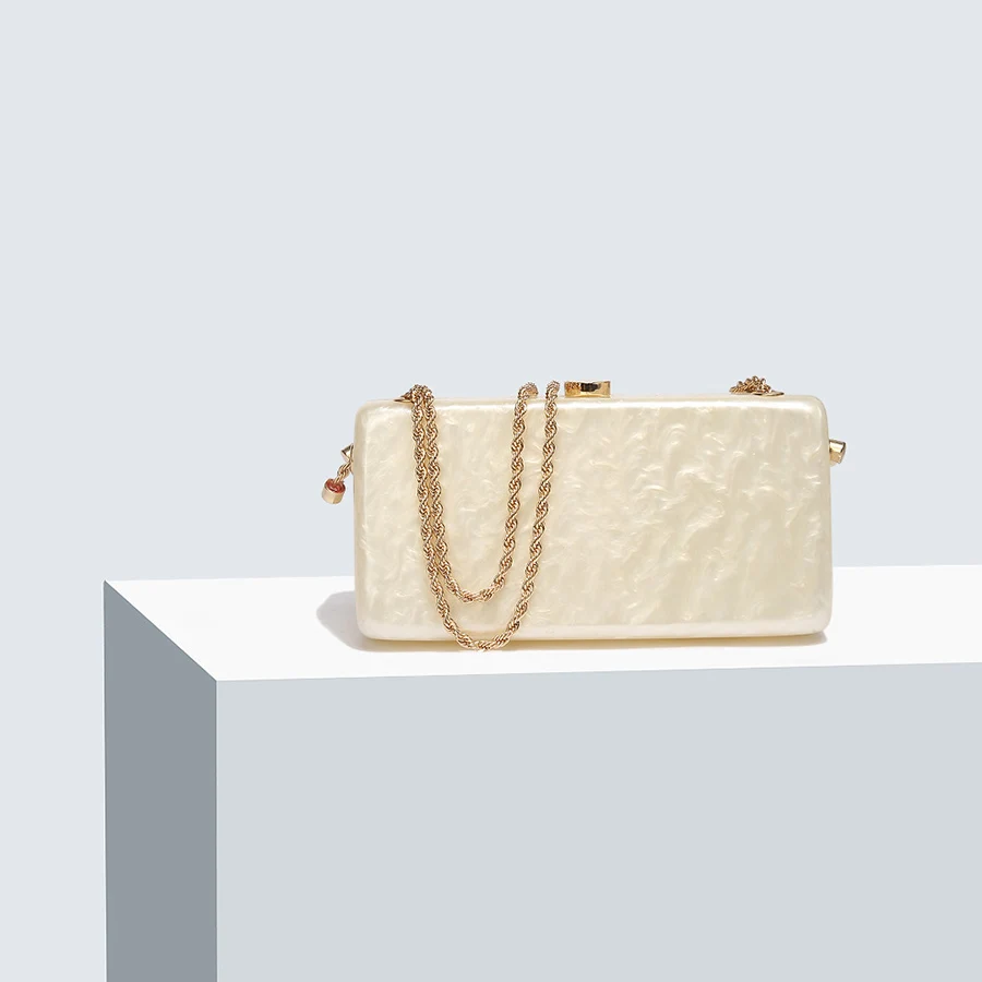 

Acrylic Women's Bag With Chain Shoulder Purse Female Box Handbag 2025 Fashion Luxury Designer Bag White Evening Day Clutch Bag