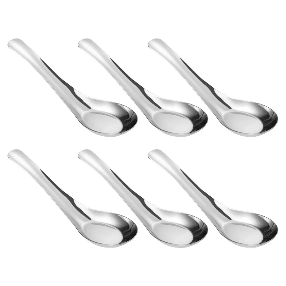 

6pcs Mirror Stainless Steel Flat Soup Spoon 304 Large Metal Kitchen Serving Spoons Easy Clean Elegant Design