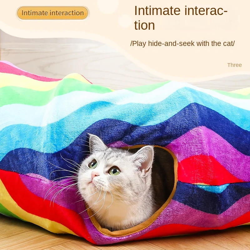 2024 New Cat Tunnel Folding Multifunctional Rainbow Cat Ear Tunnel Variable Flannel Cat Channel Pet Supplies