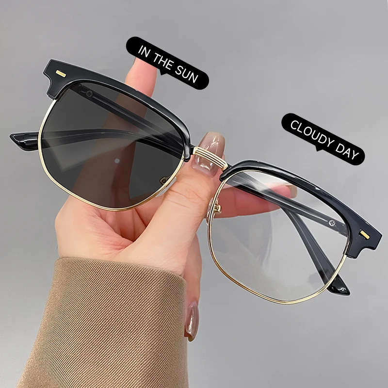 

Fashion Sunglasses For Women Lightweight Semi Rimless Small Square Sunglasses Unisex UV Protection Photochromic Lens Fashion
