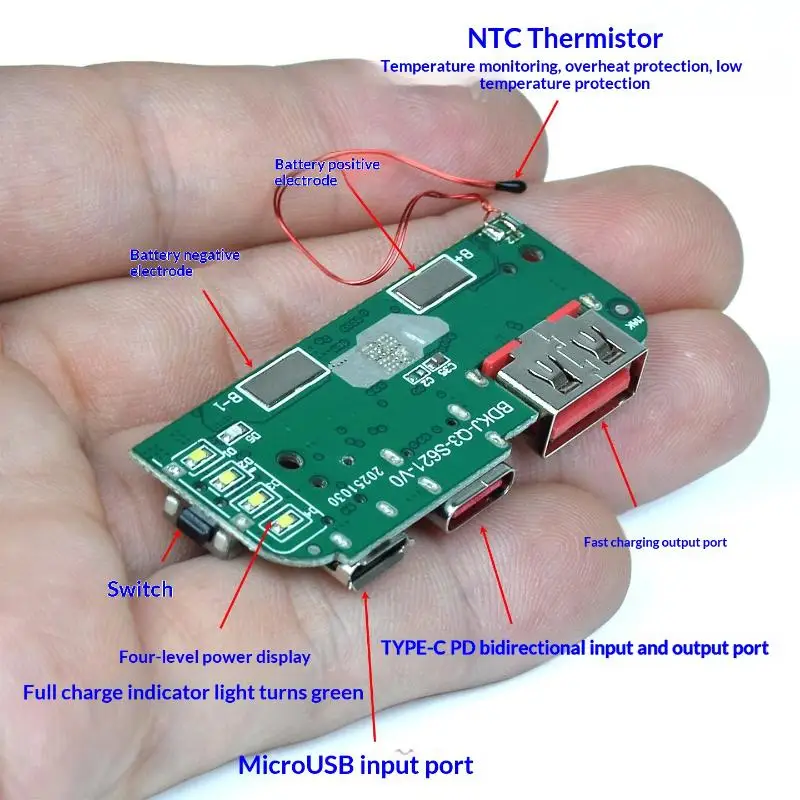 1/3Pcs S621 Power Bank Charger Module 22.5W PD QC3.0 Bidirectional Fast Charging Ultra Thin Circuit Board For DIY Power Bank