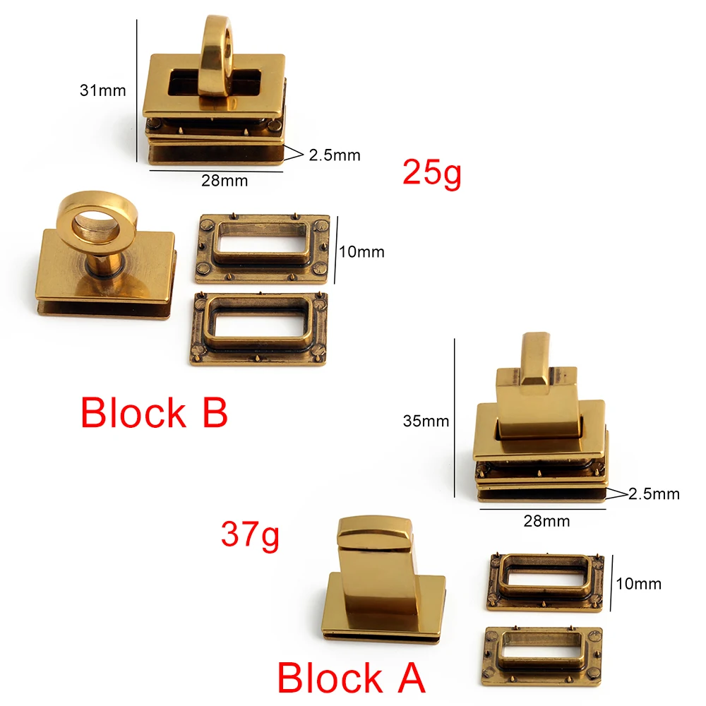 1/4/10Sets 35x28mm Old Gold Metal Rectangle Twist Locks For DIY Leather Handbag Purse Bags Turn Lock Clasp Buckle Accessories