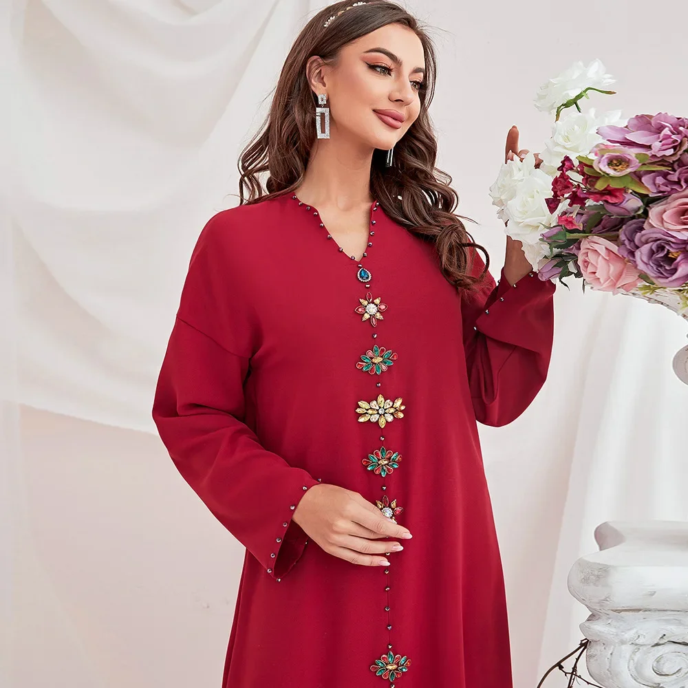 

Рамадан Ид Джеллаба Женщины Абая Дубай Турция Мусульманское Платье Кафтан Халат Алмазные Вечерние Платья Марокканский Кафтан Платье Ислам Джалабия