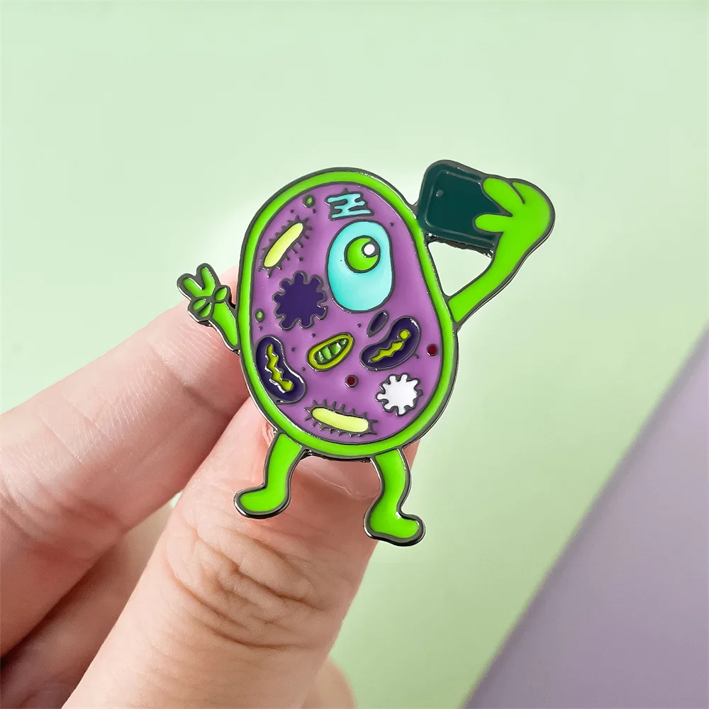 Chemical Cell Nucleus Enamel Pin Cute Selfie Cell Lapel Brooch Science Badge for Biologist Experimenter Friends Gift