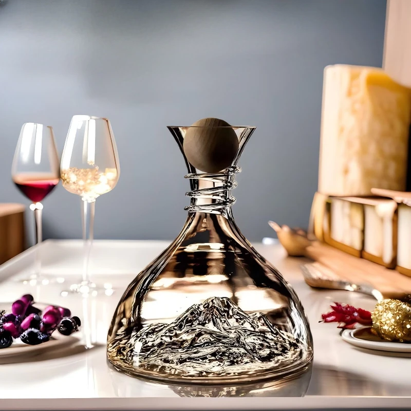 Crystal Wine Decanter Iceberg Design Aerator Optional Wooden Stopper Home Bar Accessories Bar Utensils and Homemade Items