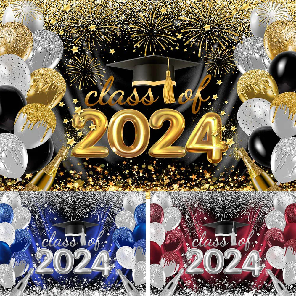 

Class Of 2024 Background Graduates Party Decorative Props Congratulations Sparkling Fireworks Graduation Backdrops Photo Shoot