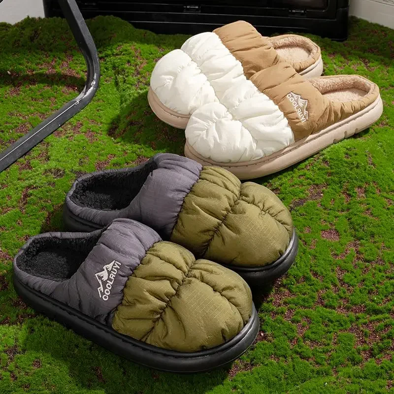 Lange, dicke, warme Winterhausschuhe aus Plüsch für Damen, wasserdichte Outdoor-Hausschuhe, Unisex, gemischte Farben, rutschfeste Baumwollschuhe, bequem für Damen. – Detail 7