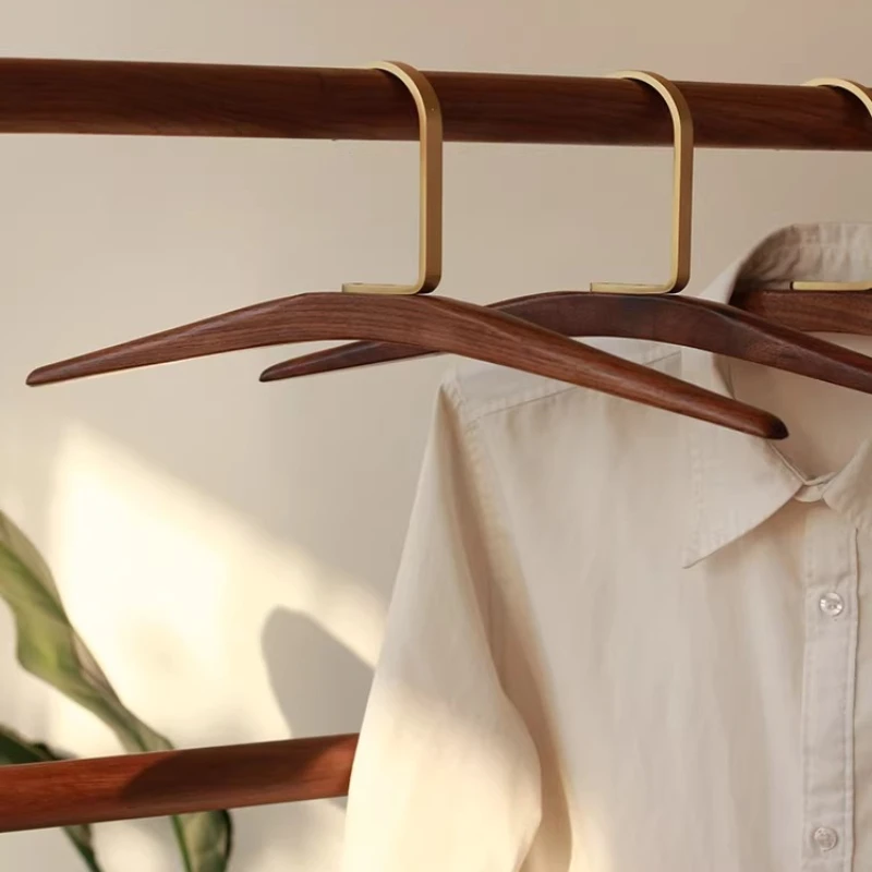 Walnut Hangers with Brass Accent, Ergonomic Non-Slip No-Mark Clothes Hangers, Delicate Fabric Care, Bedroom Closet Organizer