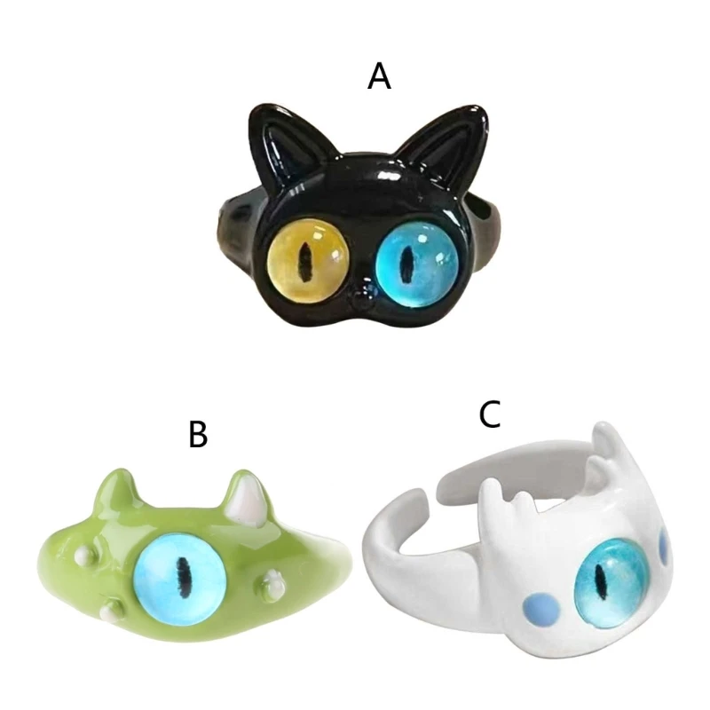 Funny Black Green White Ring Big Eyes Sweet Cool Cartoon Girlfriends Couple Open Ring Gift Jewelry Dropship