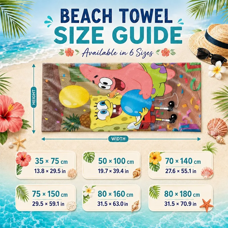SpongeBob Beach Towel SpongeBob and Patrick Beach Towel in Polyester Microfiber with Colorful Balloons Confetti Design Perfect view 2
