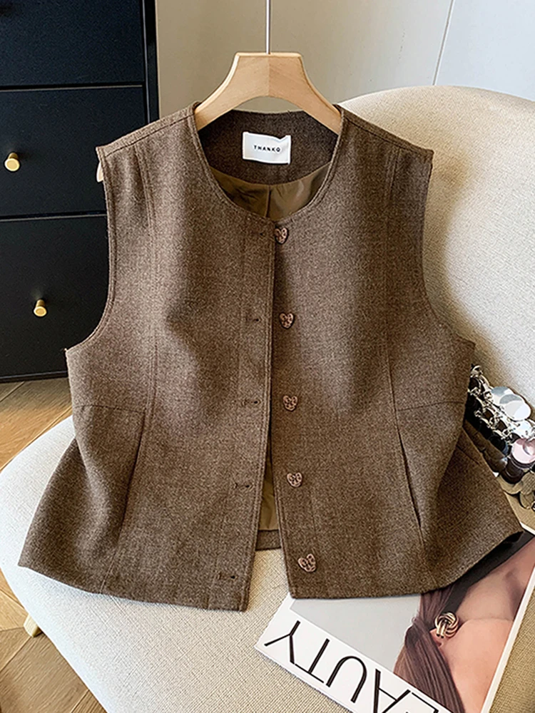 엘레 레이어드 베스트 수트 여성용 겨울 2026 가을 신상 고급 싱글 버튼 숄더 자켓 출퇴근 스타일 디자인