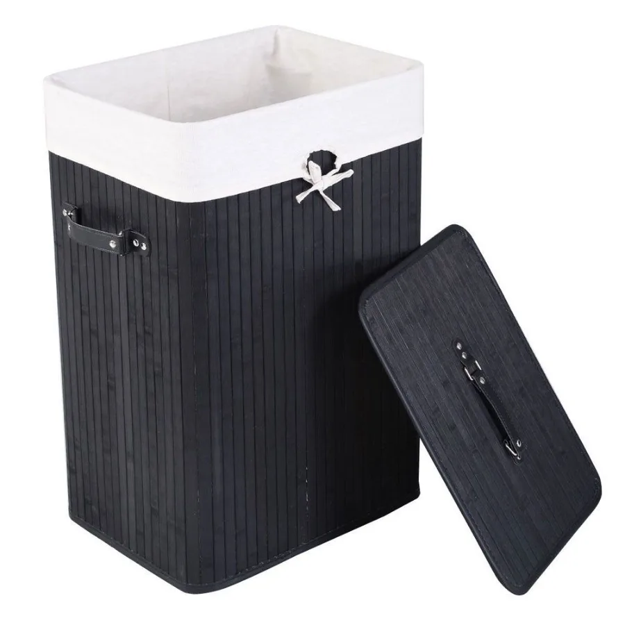 

Bamboo Laundry Hamper Single Lattice Folding Cloth Storage Basket Dirty Clothes Hamper Collapsible Hamper with Lid and Removabl