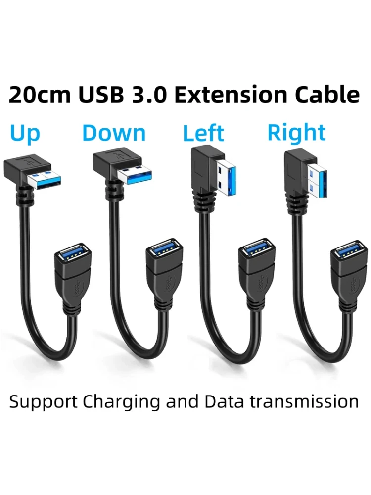 0.2 متر USB 3.0 تمديد كابل أعلى/أسفل/يسار/يمين زاوية USB ذكر إلى أنثى 5Gbps سلك بيانات لأجهزة الكمبيوتر المحمول لوحة المفاتيح الماوس الطابعة