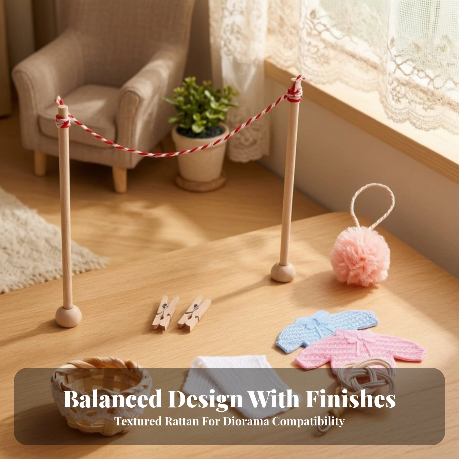 Dollhouse Clothes Drying Rack with Clothespins Compact Tiny Dollhouse Drying Rack with Accessories Miniature Laundry Corner Set