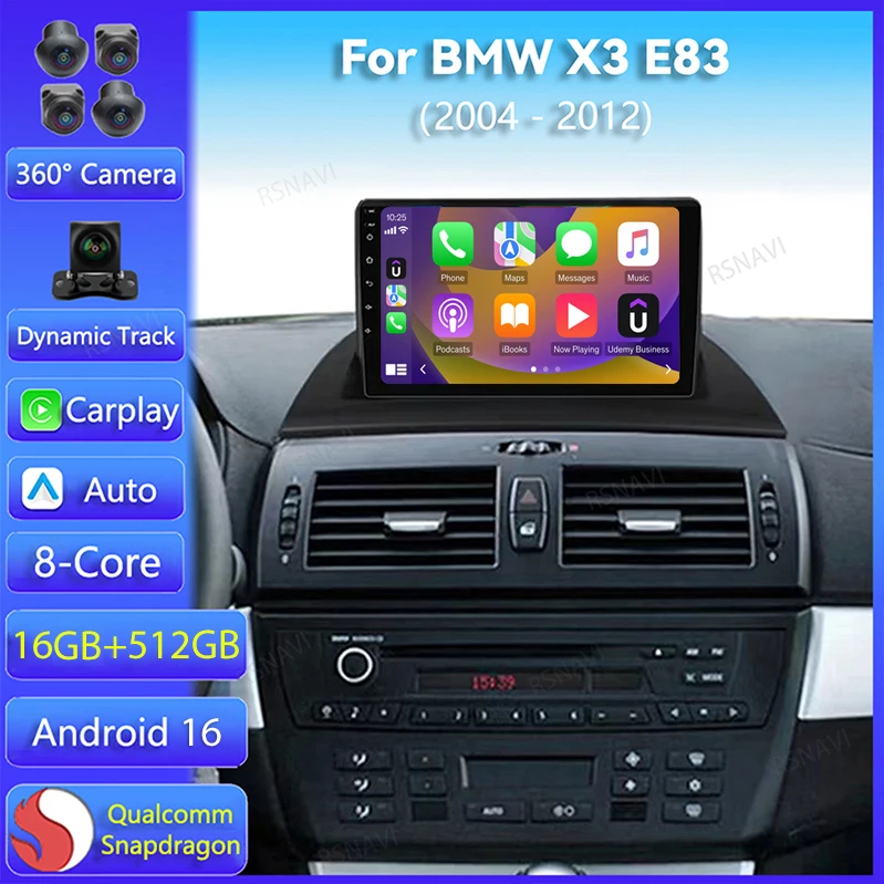 Android 16 Carplay Auto do BMW X3 E83 2004 2005 2006 2007 2008 2009 2010 2011 2012 Radio Samochodowe Multimedialne WiFi DSP Stereo