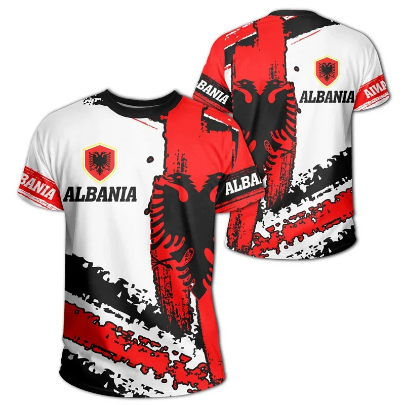 Albania Flag Pattern T-shirt 3D Printed National Emblem T-shirt Men's Casual Short-sleeved Sports Outdoor Fashion Casual Top 6XL