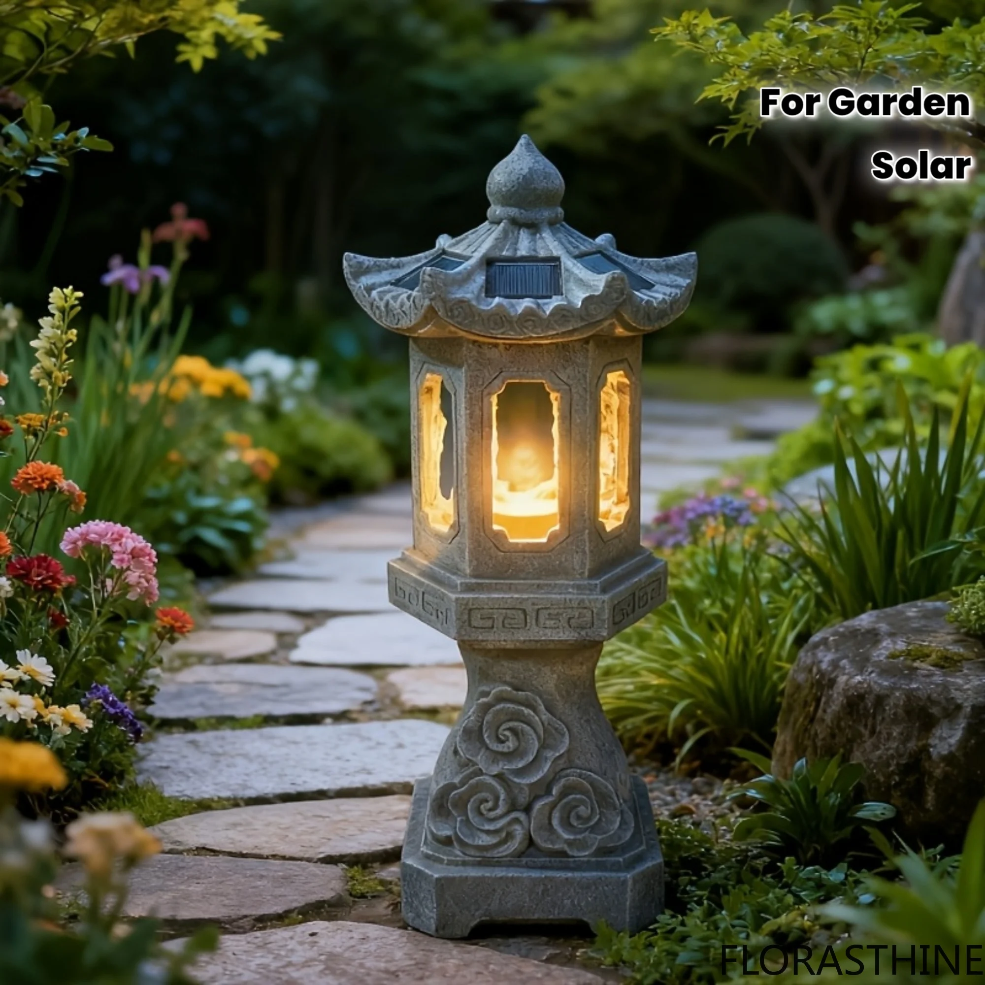 Resin Solar Pagoda Lantern Landscape Balcony Patio Porch Art Yard Ornament Indoor Outdoor Garden Gate Decoration Accessories