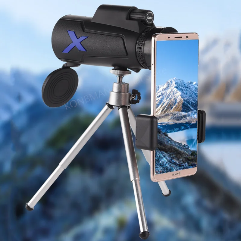 

Powerful Monocular Telescope 12x50 HD Portable Binoculars Remote Telescope Hunting Camping with Tripod Phone Holder