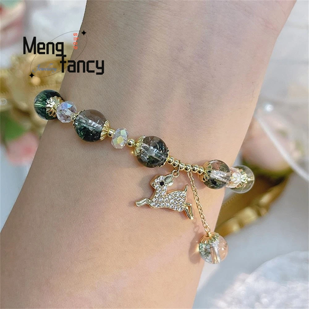 Natural Niche Design Green Forest Crystal Deer Pendant Strings for Girlfriends Gift Elegant High-grade Bracelet Fashion Jewelry