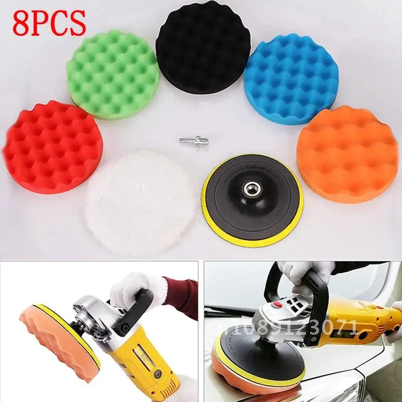 

8PCS Car Polishing Disc Kit Car Polisher Drill Adapter Buffing Waxing Sponge Self-Adhesive Polish Pad Detail Cleaning Wool Wheel