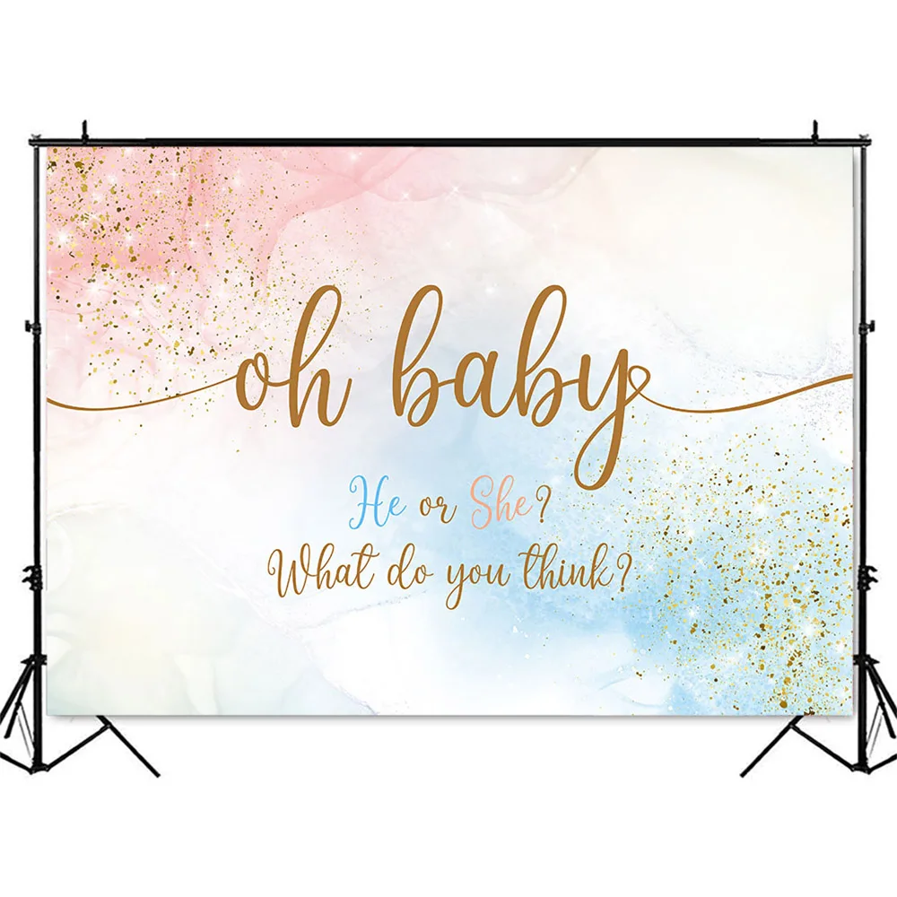 Oh Baby Gender Reveal Backdrop Blue or Pink Baby Shower Theme Party Decoration Background Boy or Girls Gender Reveal Banner